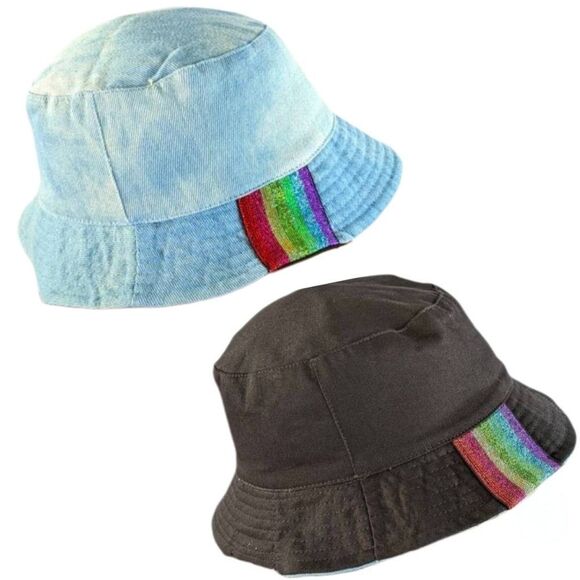 Rainbow Reversable Denim/Black Bucket Hat - Picture 1 of 11